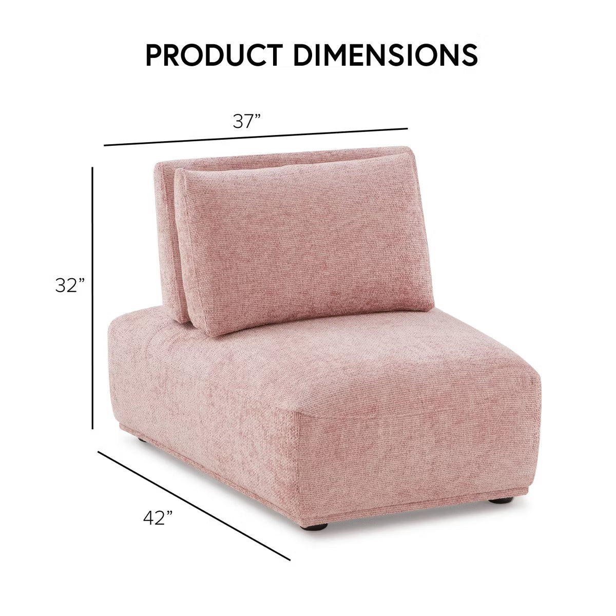 Pink Modular Armless Chair with Extendable Backrest