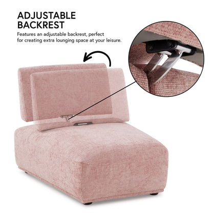 Pink Modular Armless Chair with Extendable Backrest