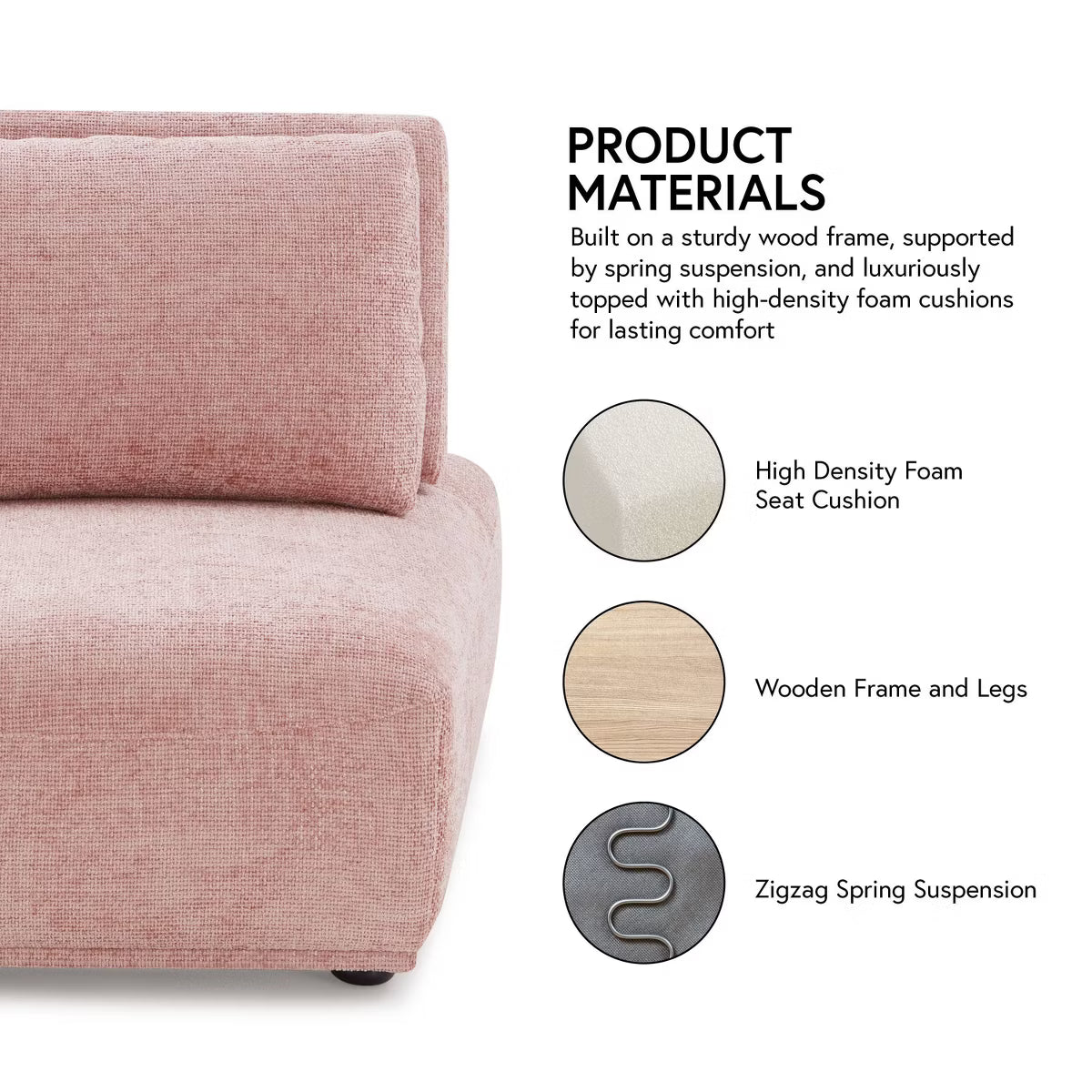 Pink Modular Armless Chair with Extendable Backrest