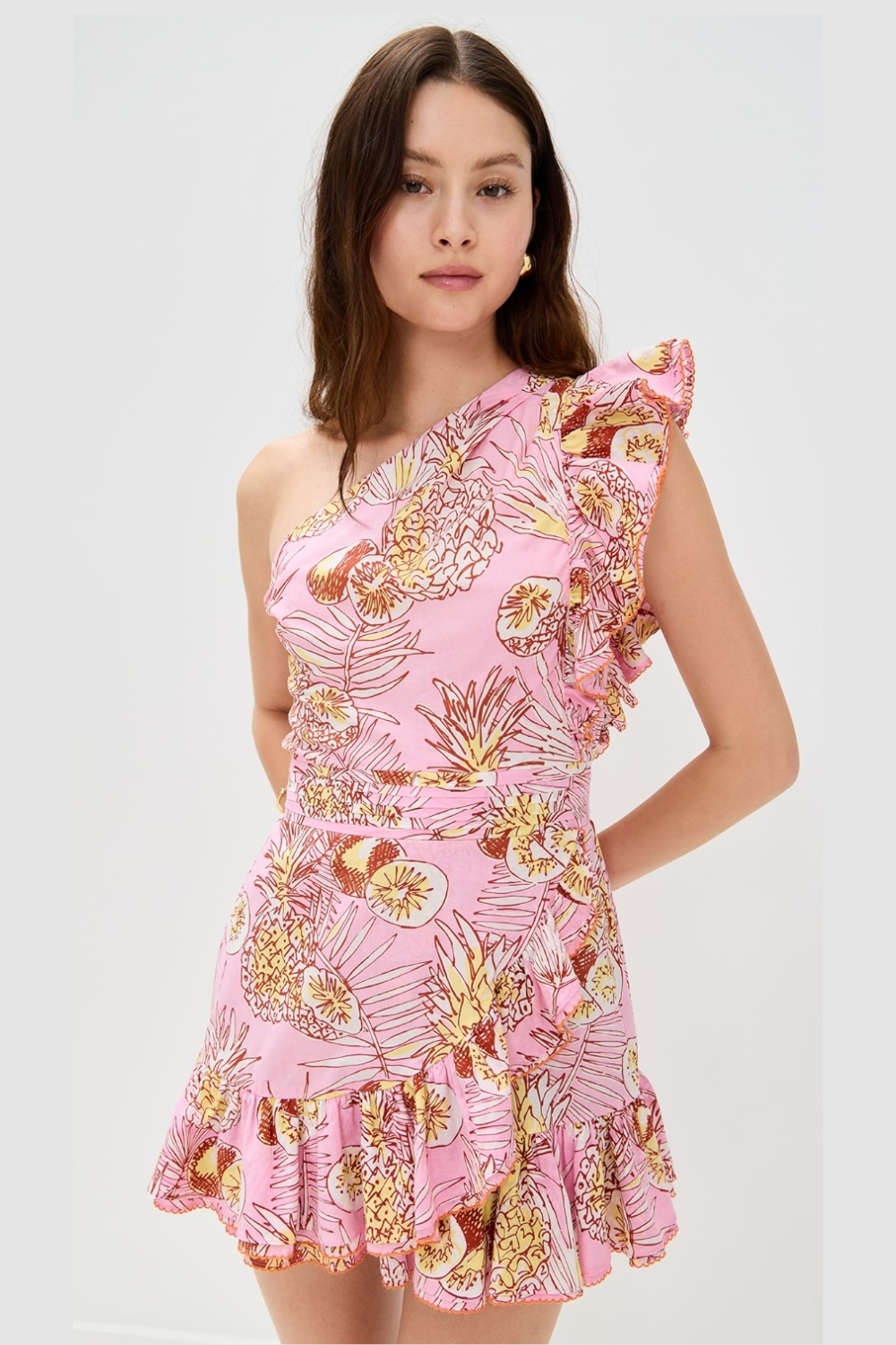 Pink One-Shoulder Mini Dress – Poupette St Barth Corinne