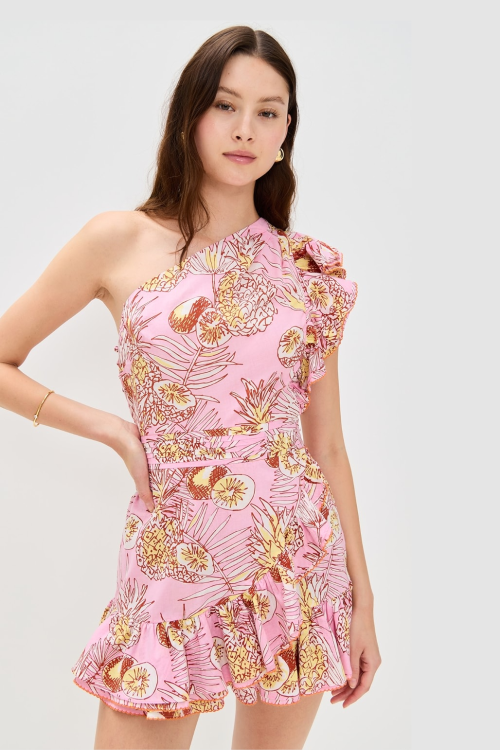 Pink One-Shoulder Mini Dress – Poupette St Barth Corinne