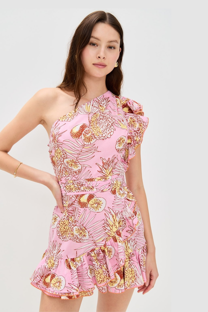 Pink One-Shoulder Mini Dress – Poupette St Barth Corinne