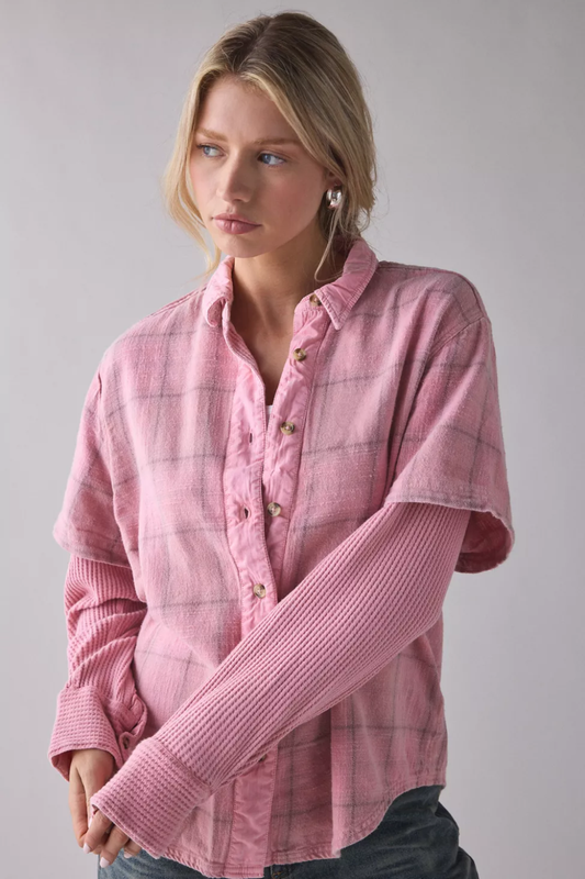 Pink Oversized Layered Flannel Shirt