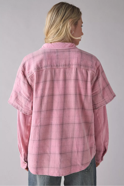 Pink Oversized Layered Flannel Shirt