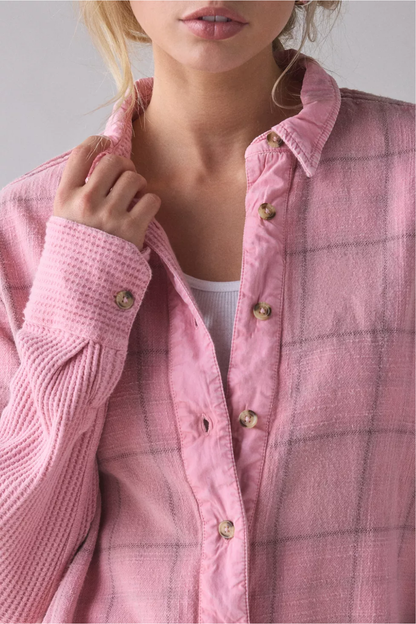 Pink Oversized Layered Flannel Shirt
