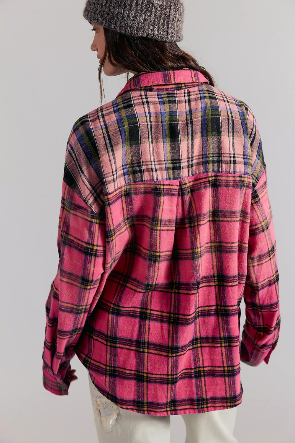 Pink Plaid Flannel Shirt – Free People Vintage Western Button Down Top