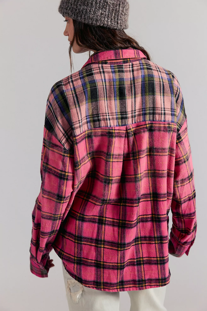 Pink Plaid Flannel Shirt – Free People Vintage Western Button Down Top