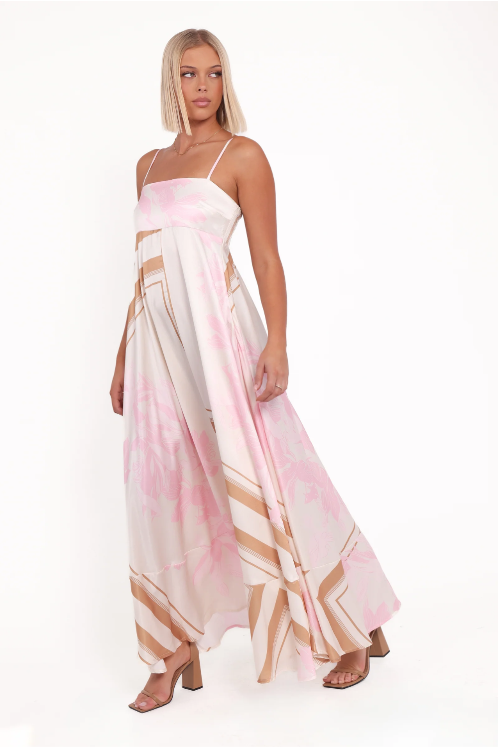 Pink Print Maxi Dress – Elanor Strapless Summer Dress