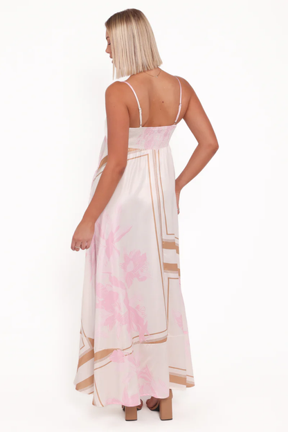 Pink Print Maxi Dress – Elanor Strapless Summer Dress