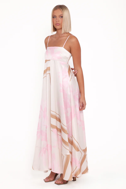 Pink Print Maxi Dress – Elanor Strapless Summer Dress