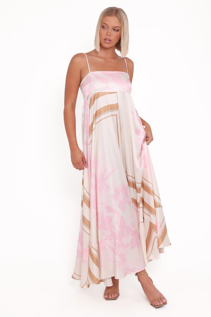 Pink Print Maxi Dress – Elanor Strapless Summer Dress