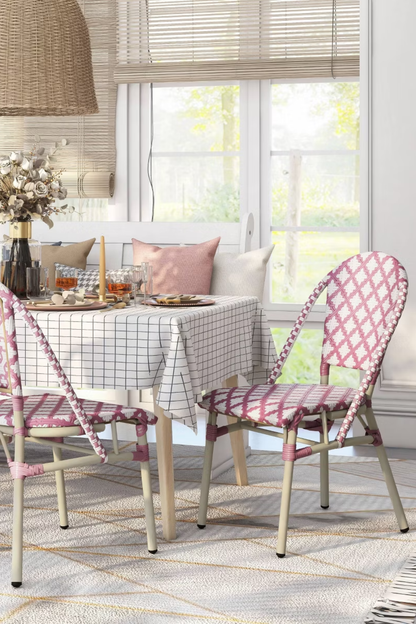 Pink Quatrefoil Patio Chairs Set of 2 Outdoor Seating