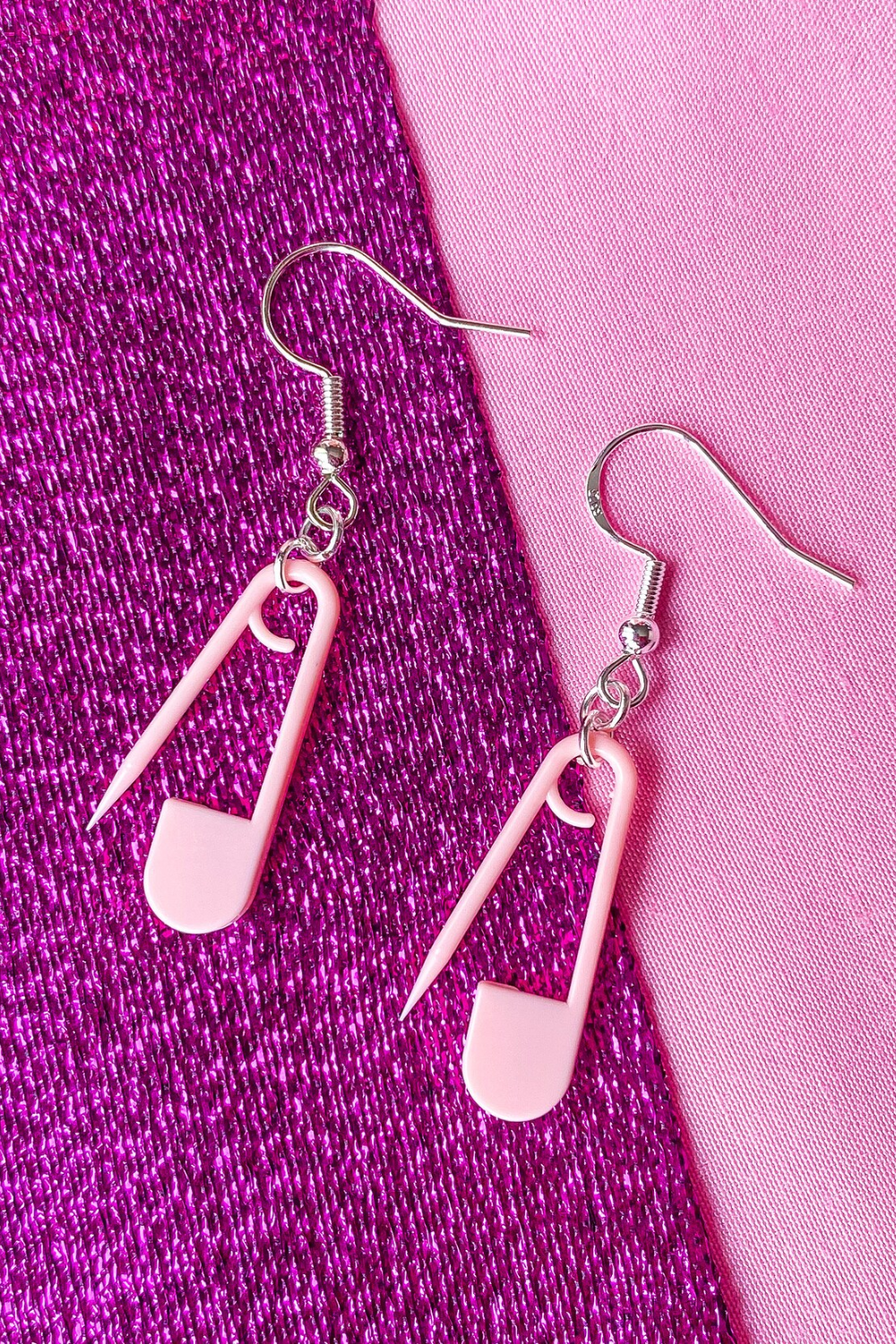 Pink Safety Pin Earrings