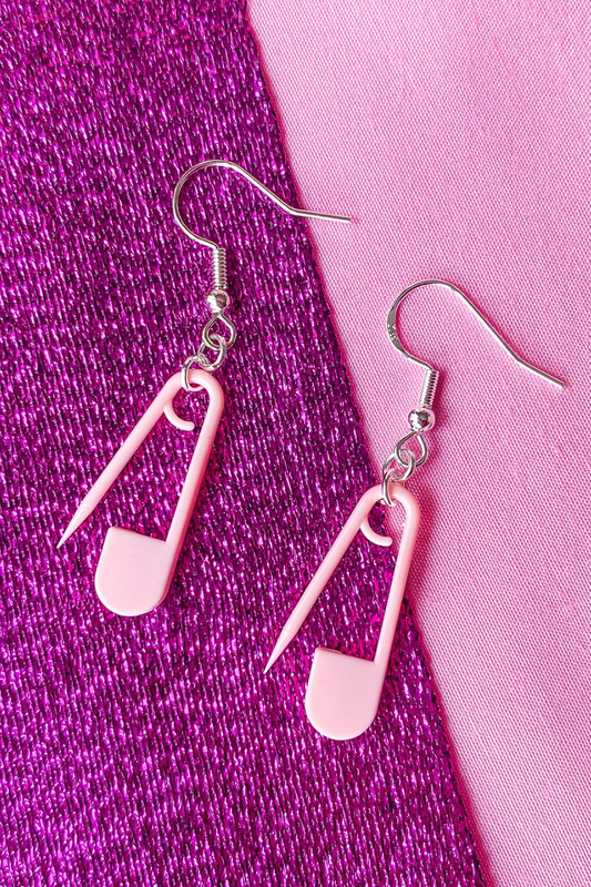 Pink Safety Pin Earrings