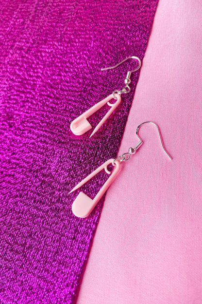 Pink Safety Pin Earrings
