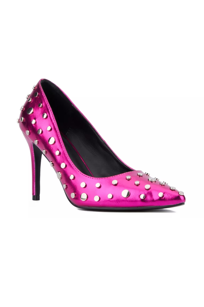 Pink Studded Pointed Toe High Heel Pumps