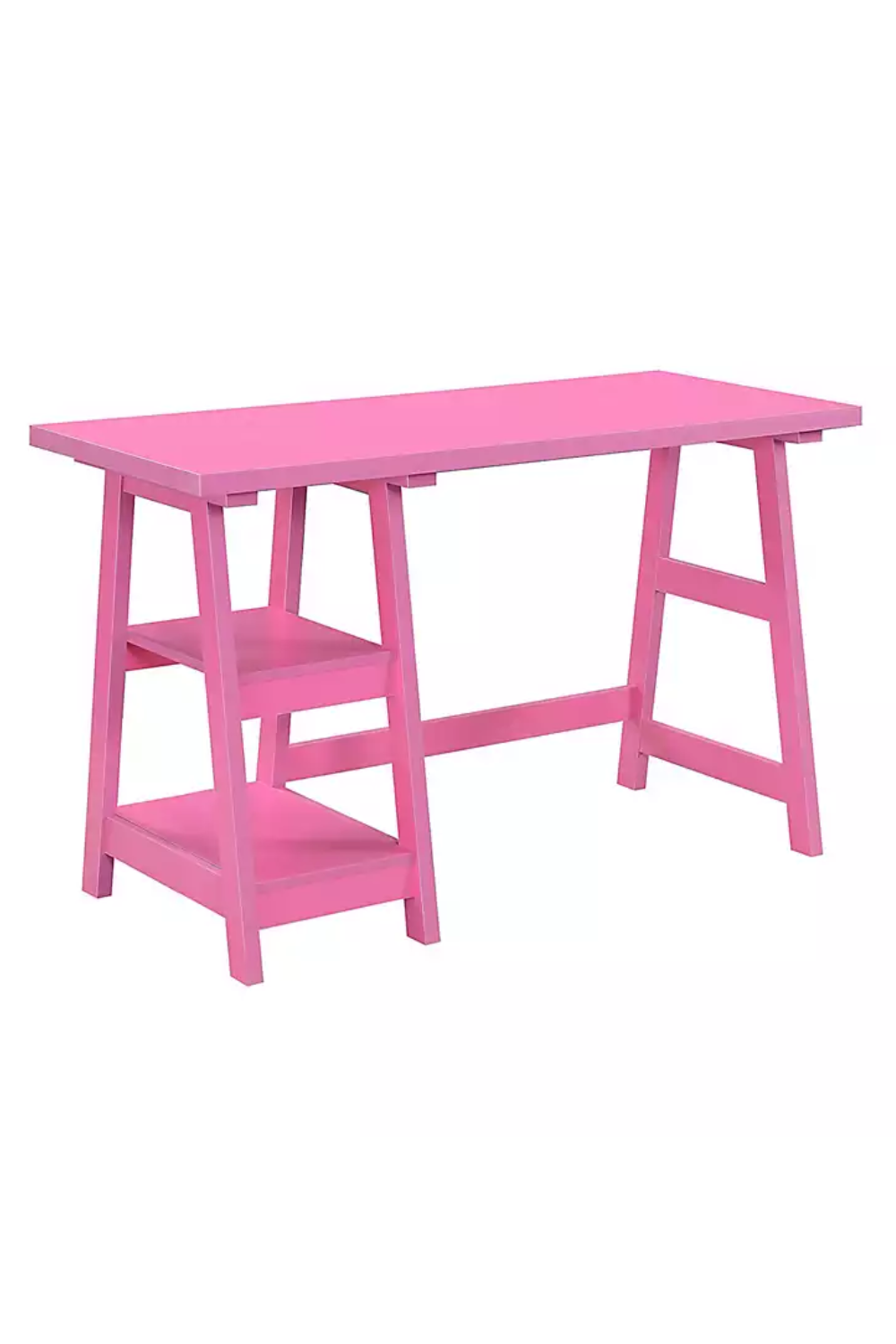 Pink Trestle Desk with Shelves – Stylish Pink Office Desk | Color Obsession