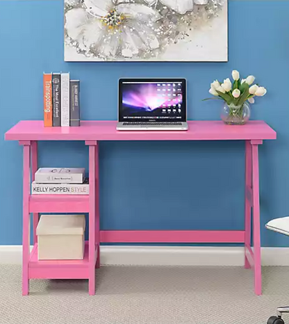 Pink Trestle Desk with Shelves – Stylish Pink Office Desk | Color Obsession