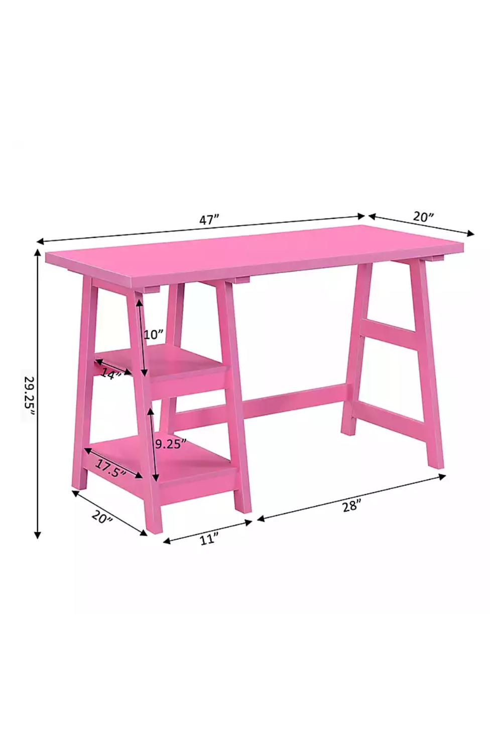 Pink Trestle Desk with Shelves – Stylish Pink Office Desk | Color Obsession