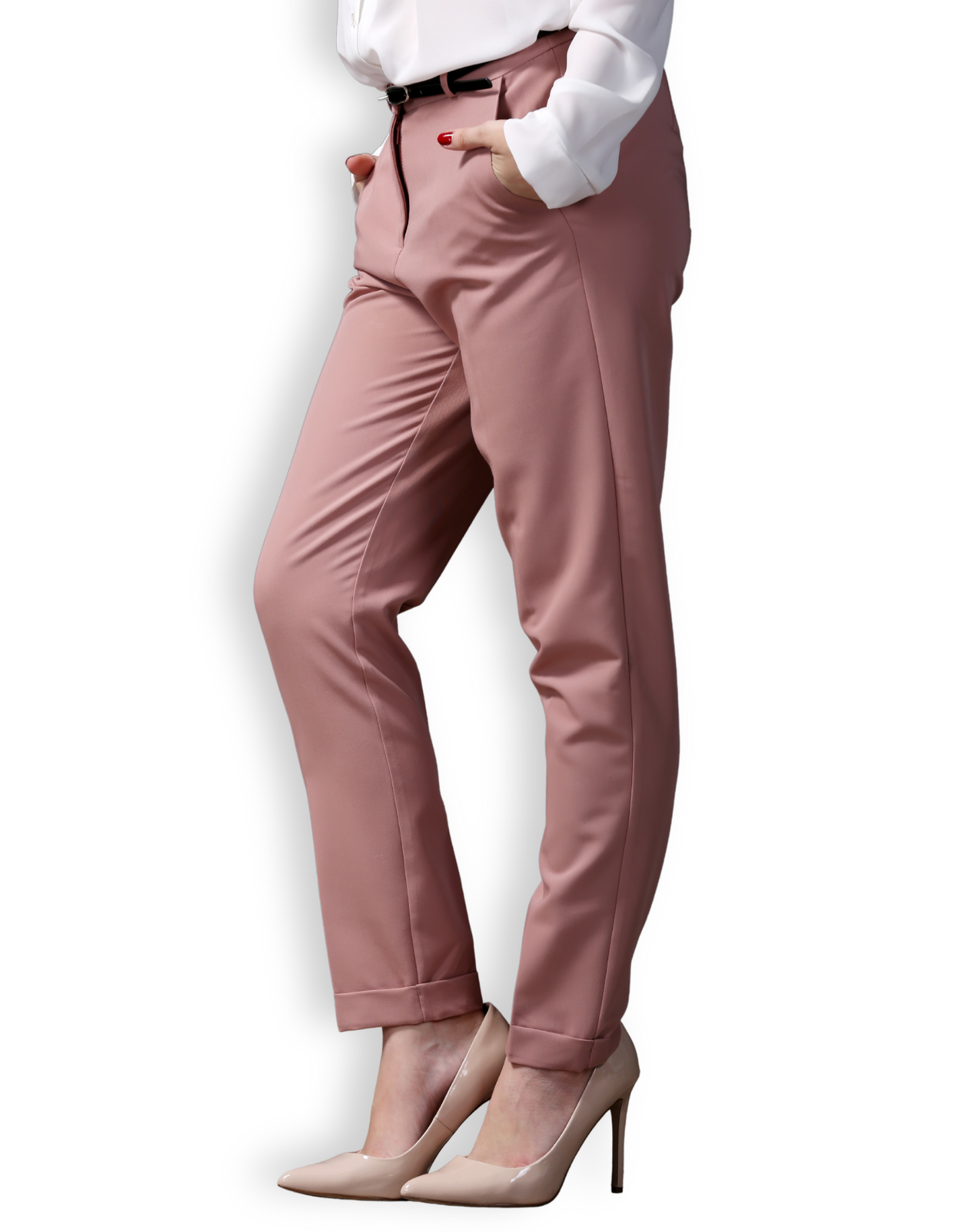 Blush Power Trousers – Tailored Slim-Fit Pants