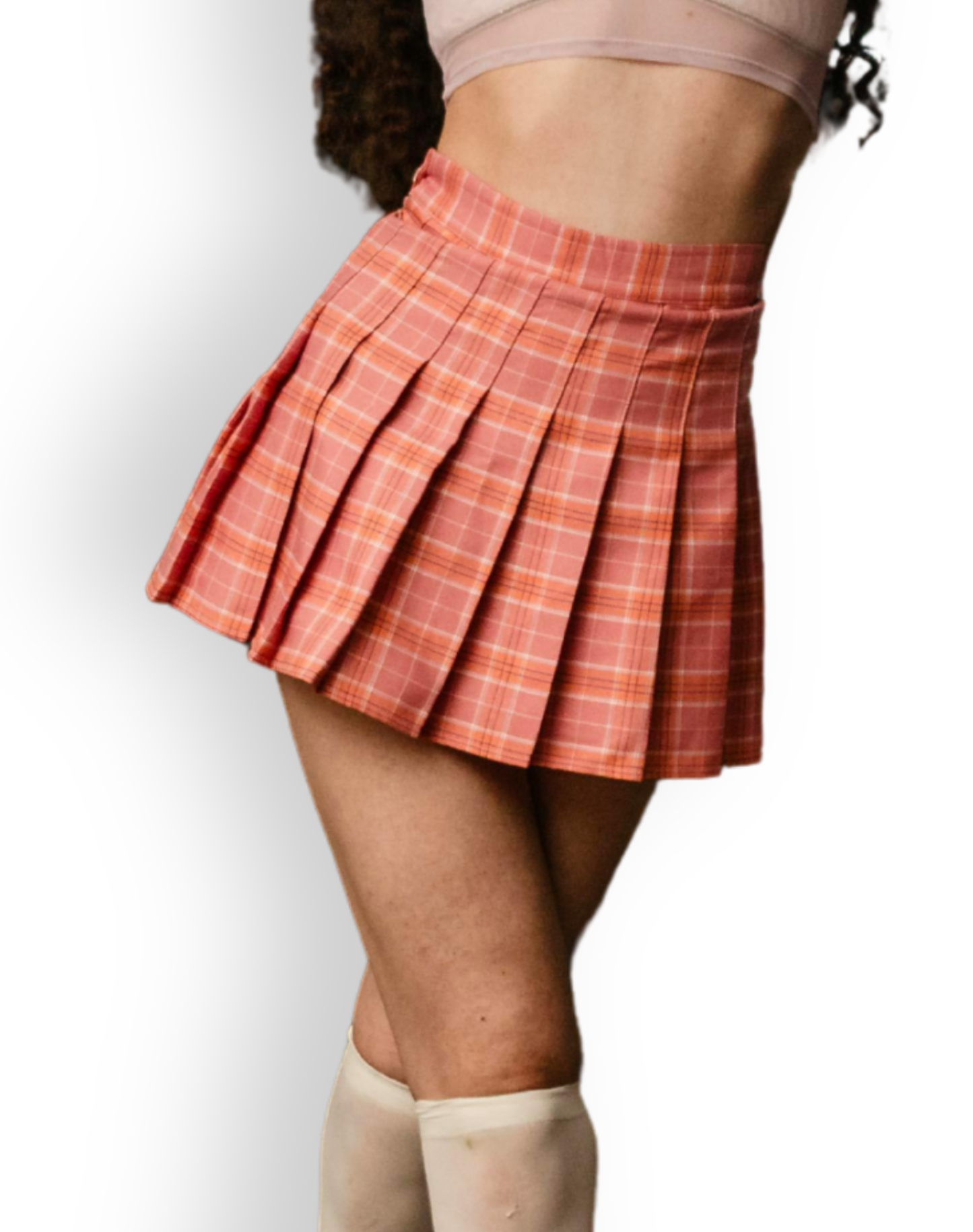 Peach Pop Plaid Mini Skirt – Pleated Check Skirt