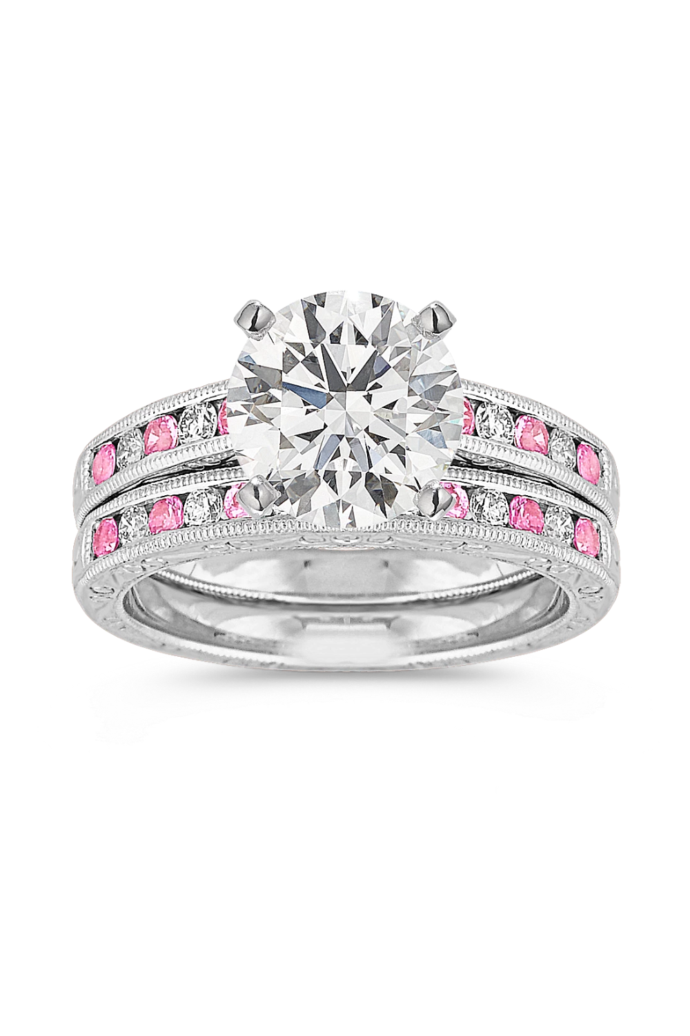Shane Co. Rosella Pink Sapphire Wedding Set