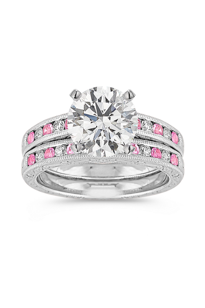 Shane Co. Rosella Pink Sapphire Wedding Set