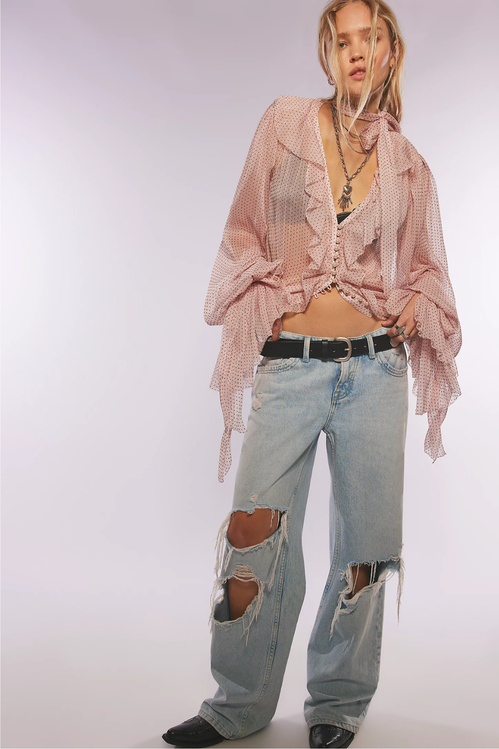 Sheer Ruffled Blouse LoveShackFancy Linette Top in Pink Nude