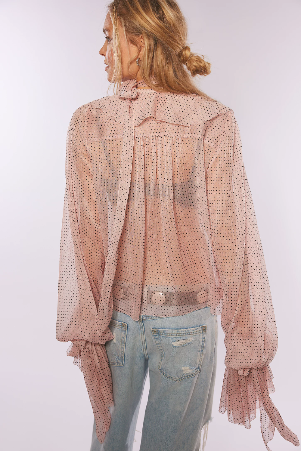 Sheer Ruffled Blouse LoveShackFancy Linette Top in Pink Nude