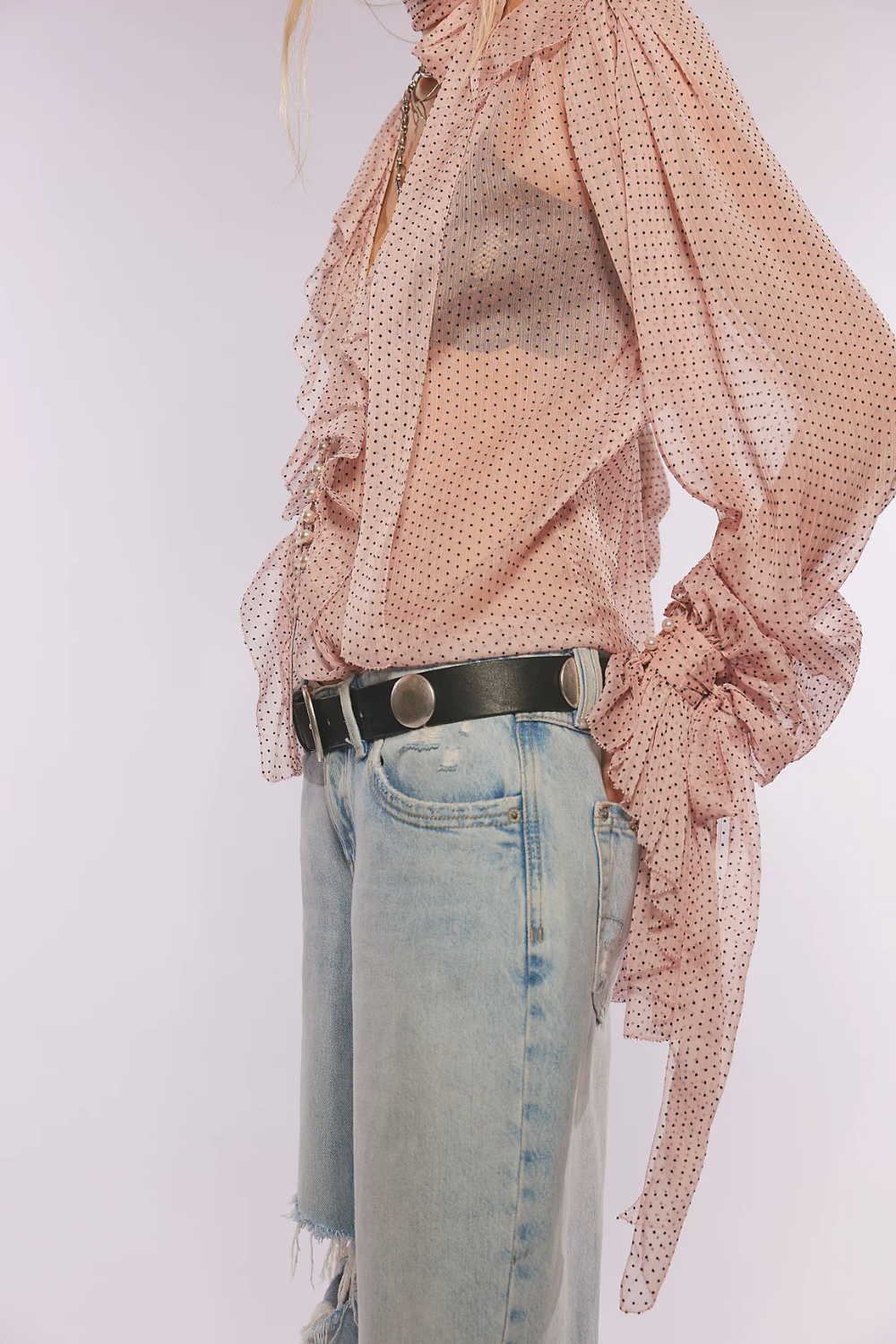 Sheer Ruffled Blouse LoveShackFancy Linette Top in Pink Nude