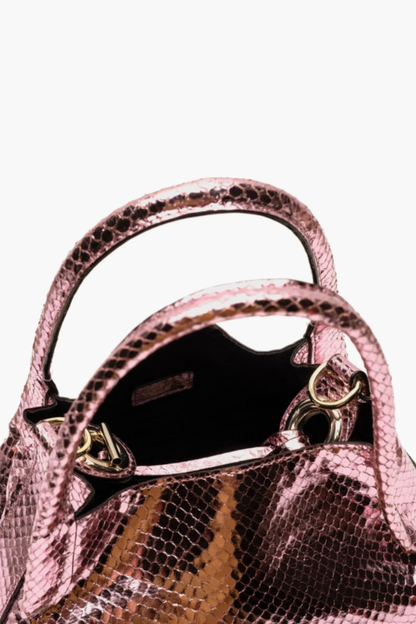 Teeny Sweet Pea Snakeskin Embossed Metallic Leather Handbag Pink
