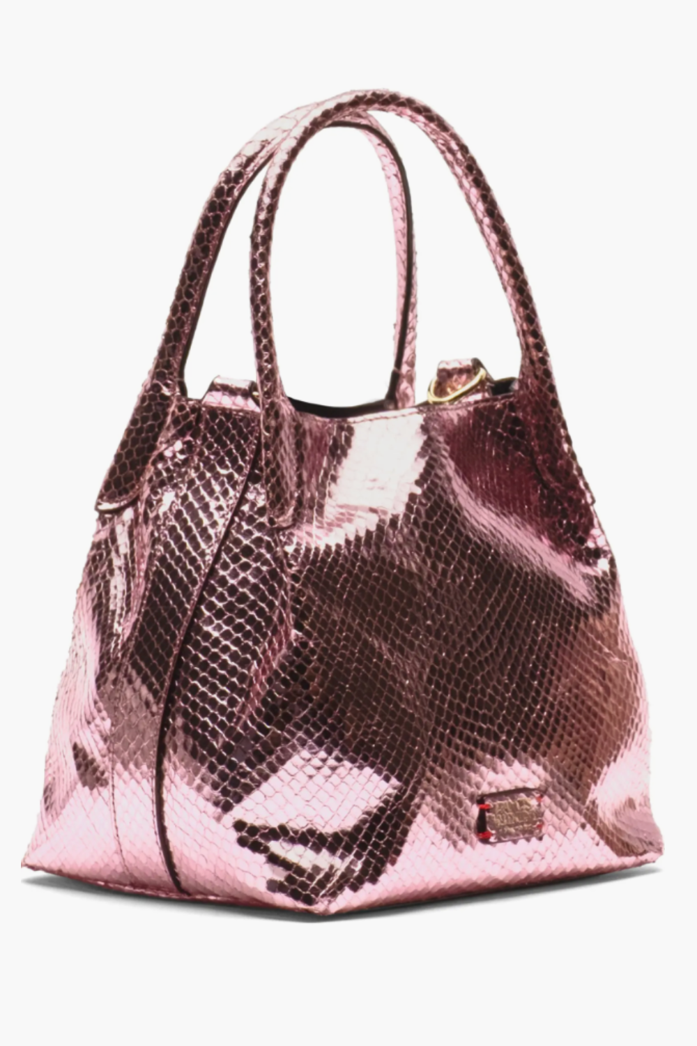 Teeny Sweet Pea Snakeskin Embossed Metallic Leather Handbag Pink