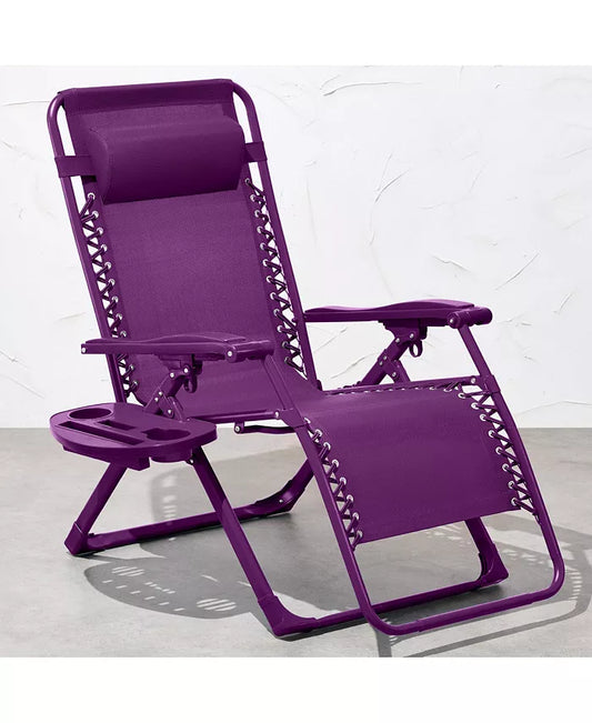Amethyst Zero Gravity Folding Patio Recliner with Side Tray & Headrest
