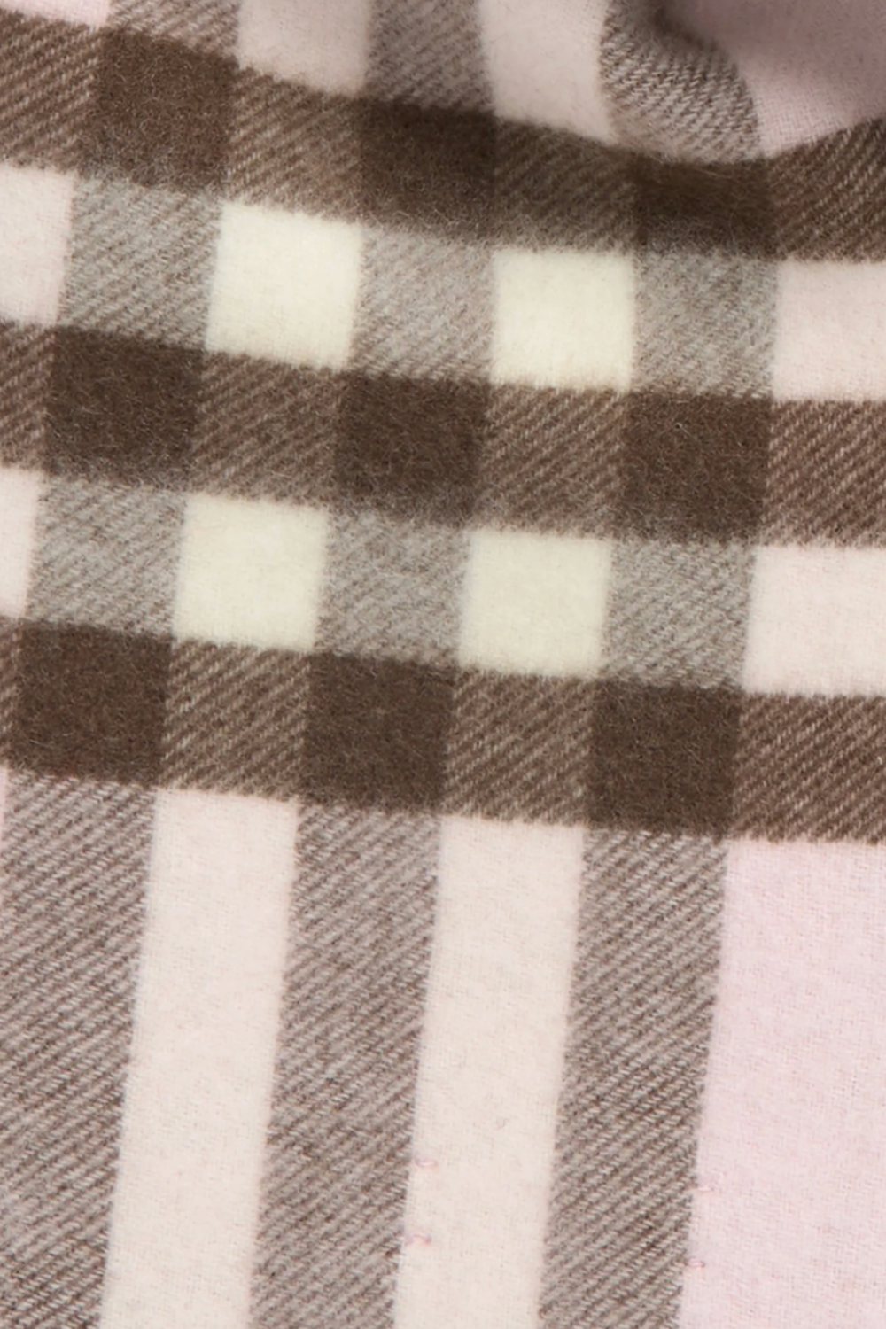 Burberry Jacquard Check Double-Face Cashmere Fringe Scarf – Blush Pink & Grey