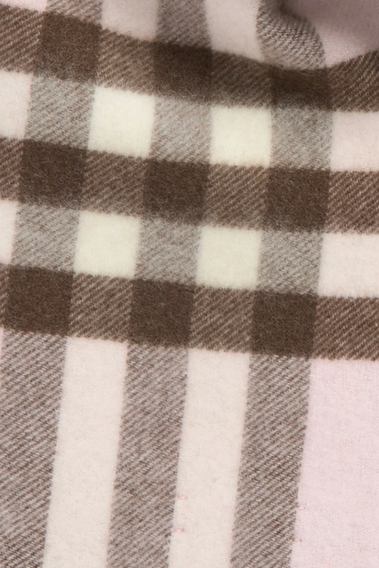 Burberry Jacquard Check Double-Face Cashmere Fringe Scarf – Blush Pink & Grey