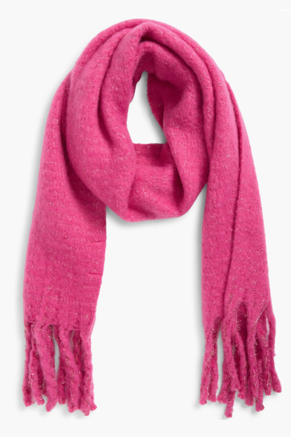 Pink Cozy Sparkle Fringe Scarf