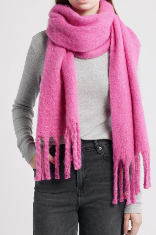 Pink Cozy Sparkle Fringe Scarf