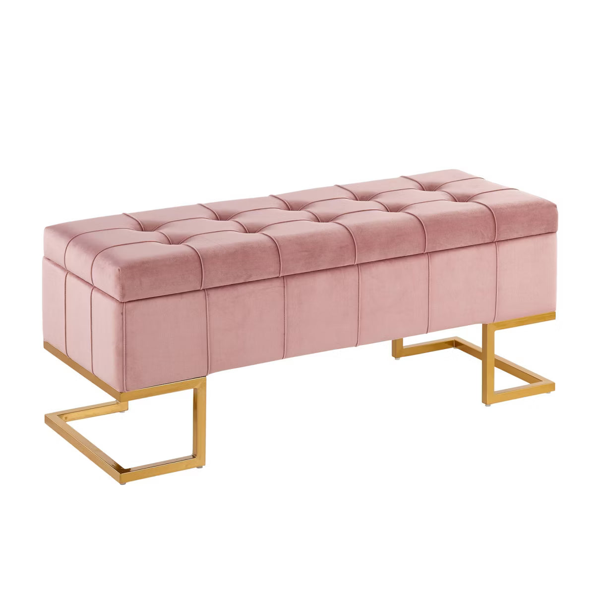 LumiSource Midas Pink Velvet Storage Bench with Gold Legs