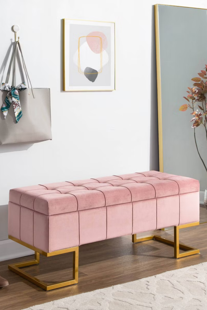 LumiSource Midas Pink Velvet Storage Bench with Gold Legs