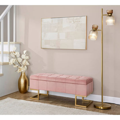 LumiSource Midas Pink Velvet Storage Bench with Gold Legs