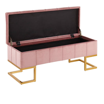 LumiSource Midas Pink Velvet Storage Bench with Gold Legs