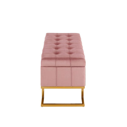 LumiSource Midas Pink Velvet Storage Bench with Gold Legs