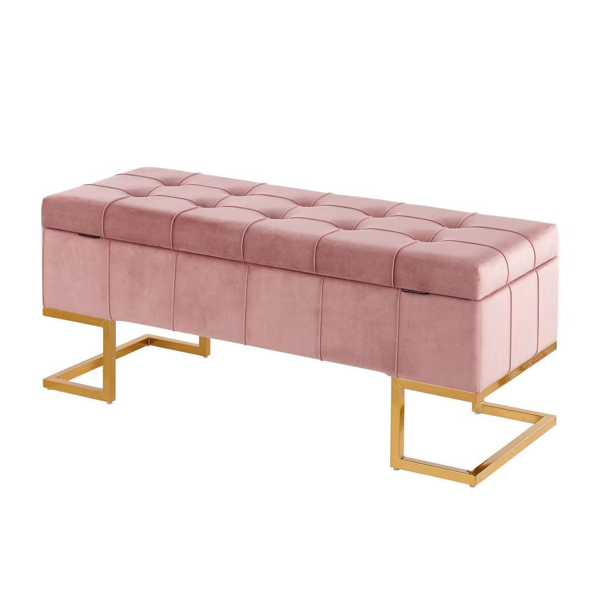 LumiSource Midas Pink Velvet Storage Bench with Gold Legs