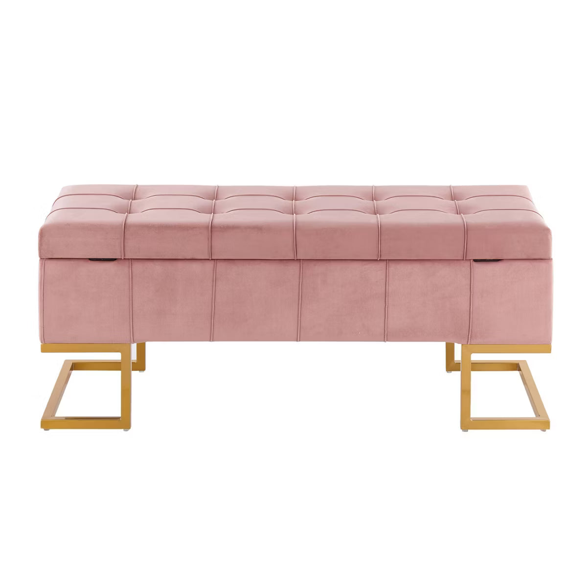 LumiSource Midas Pink Velvet Storage Bench with Gold Legs
