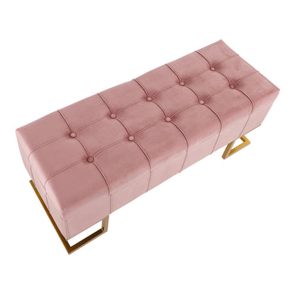 LumiSource Midas Pink Velvet Storage Bench with Gold Legs