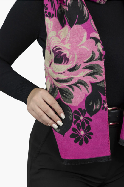 Pink Floral Statement Scarf – Bold Flower Reversible Print Accessory