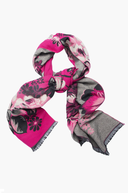 Pink Floral Statement Scarf – Bold Flower Reversible Print Accessory