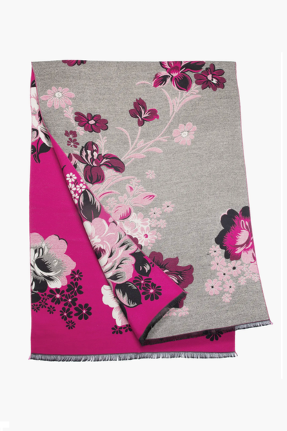 Pink Floral Statement Scarf – Bold Flower Reversible Print Accessory