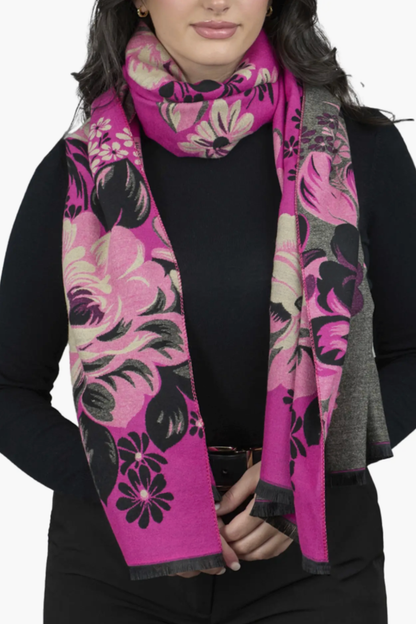 Pink Floral Statement Scarf – Bold Flower Reversible Print Accessory