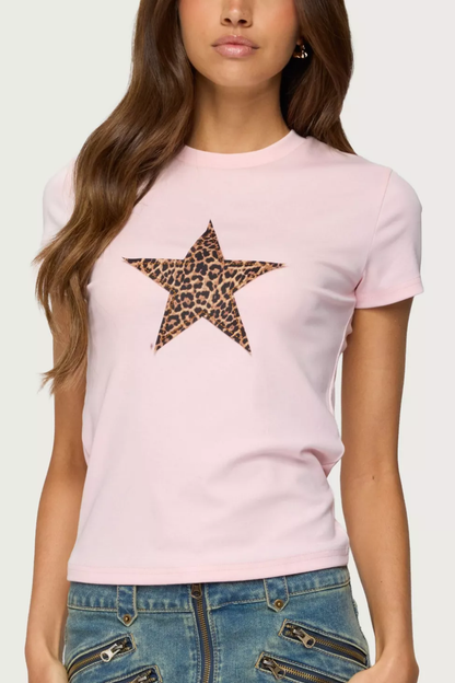 Pink Leopard Star Graphic T-Shirt